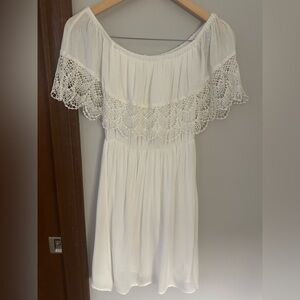 White Lace Off-Shoulder Mini Dress